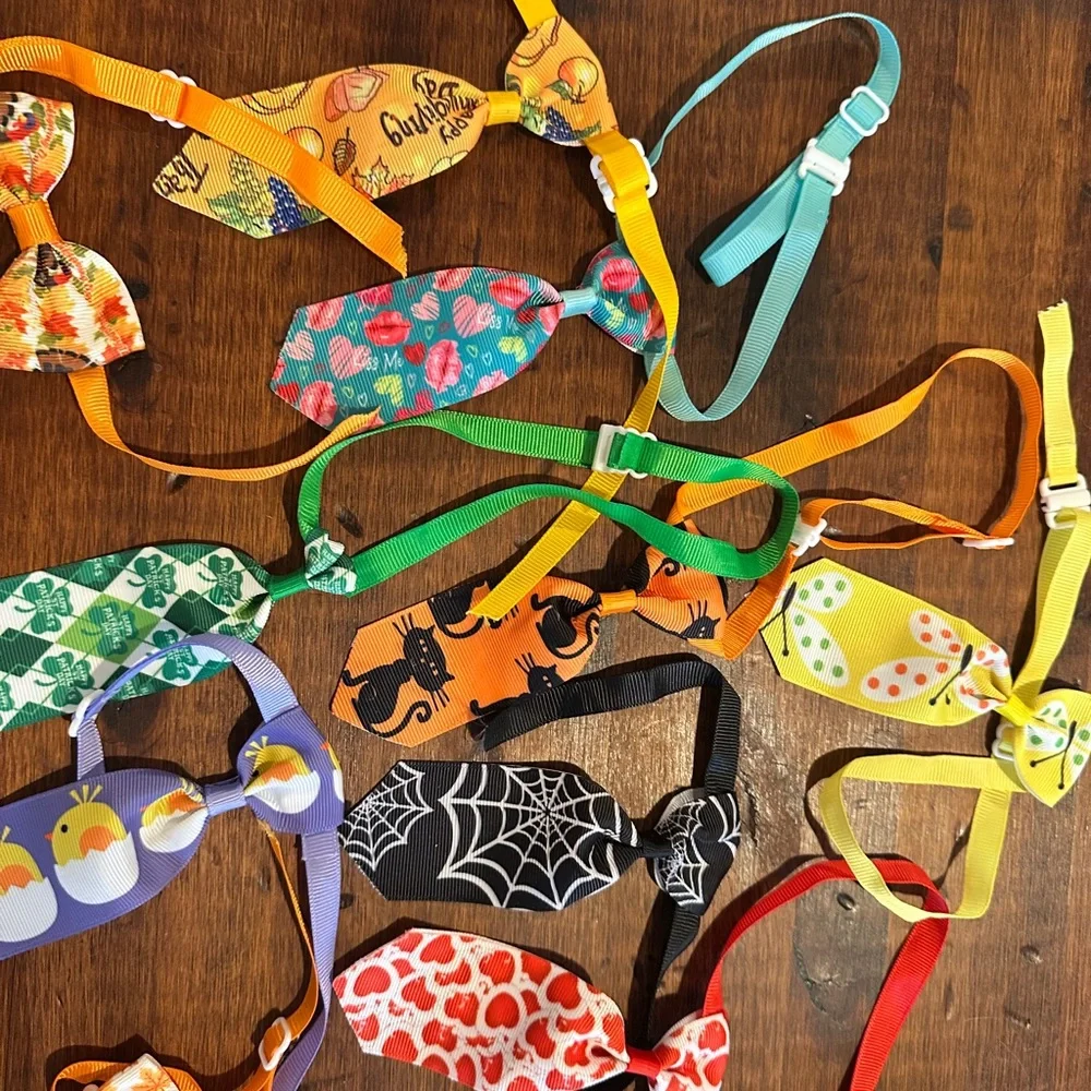 Bundle of handmade cat neckties and bows